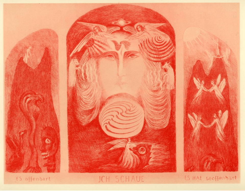 Color drawing by Rudolf Steiner of motifs for glass windows originally intended for the first Goetheanum but now installed in the second Goetheanum. All images courtesy of Daniel Hindes / Rudolf Steiner Web.